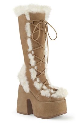 Fluffy Knee-high Heeled Platform Boots CAM-311/CL/VS [BROWN]