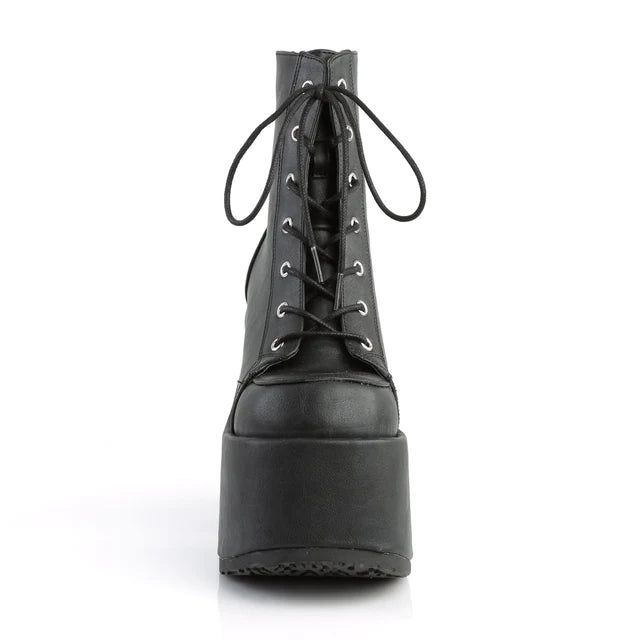 Black Vegan Leather Heeled Platform Boots - CAM-203/BVL