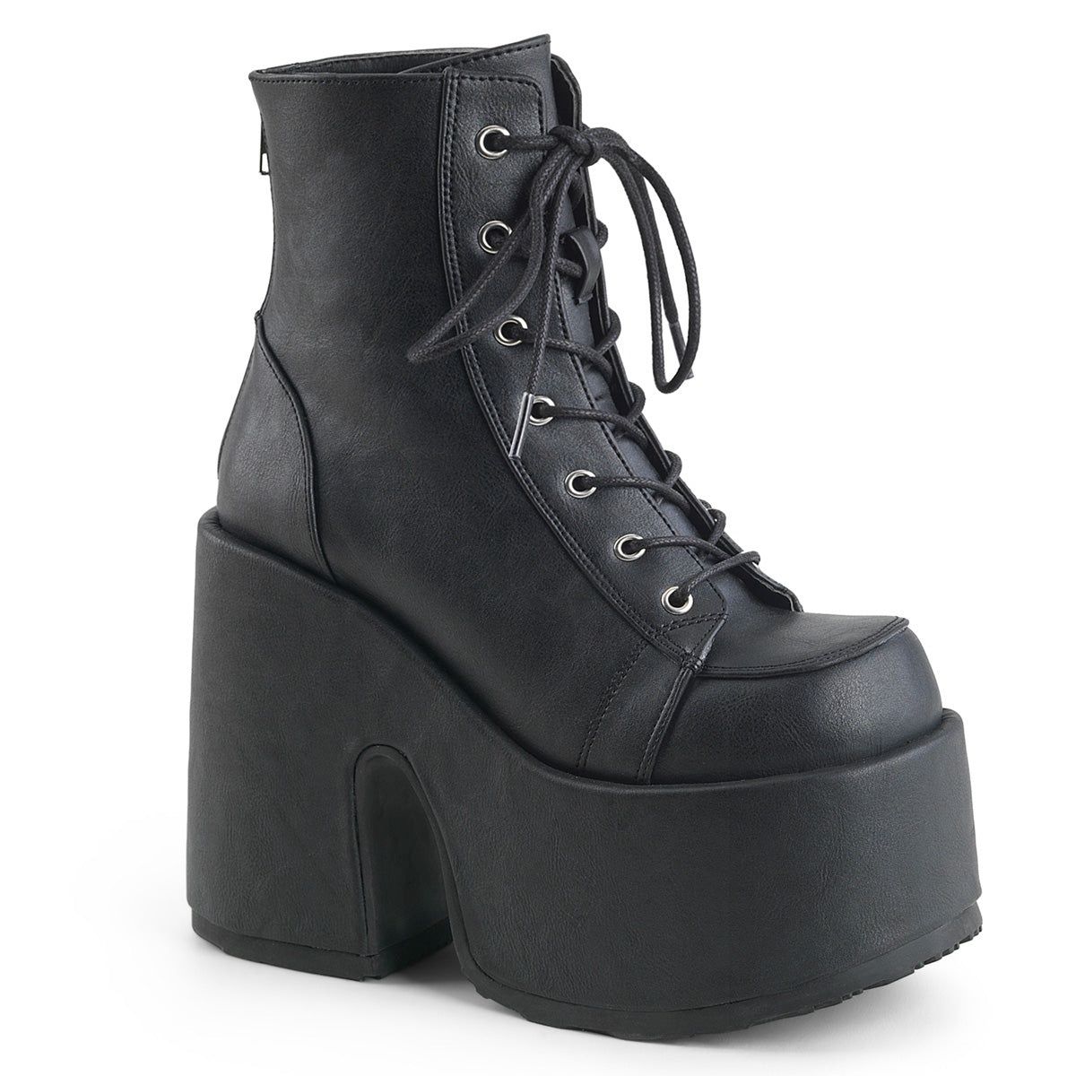 Black Vegan Leather Platform Heeled Boots - CAM-203/BVL