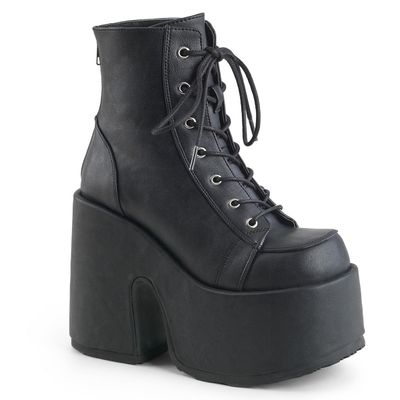 Black Vegan Leather Platform Heeled Boots - CAM-203/BVL