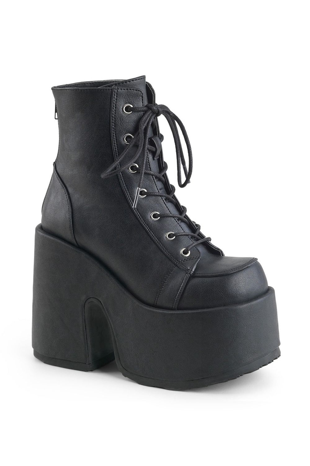 Black Vegan Leather Heeled Platform Boots - CAM-203/BVL