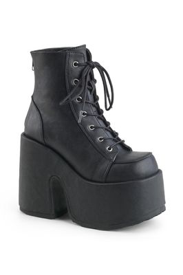Black Vegan Leather Heeled Platform Boots - CAM-203/BVL