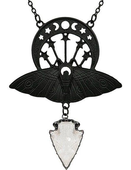 Crystal Moon Moth Necklace [BLACK]