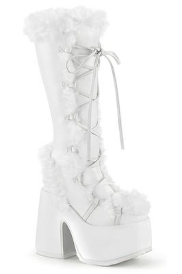Fluffy Knee-high Heeled Platform Boots CAM-311/W/PU [WHITE]