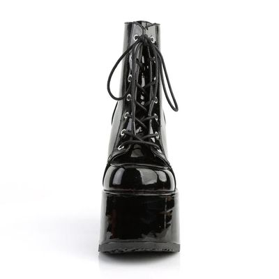 Black PVC Heeled Platform Boots - CAM-203/B