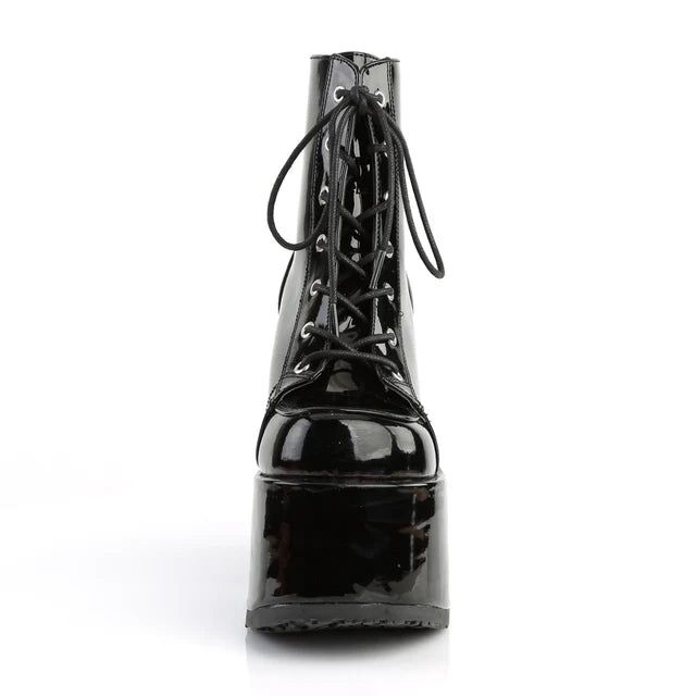 Black PVC Heeled Platform Boots - CAM-203/B