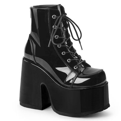 Black PVC Platform Heeled Boots - CAM-203/B