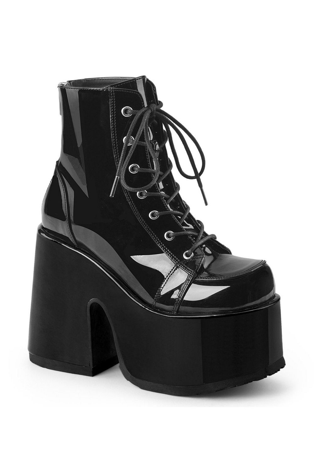 Black PVC Heeled Platform Boots - CAM-203/B