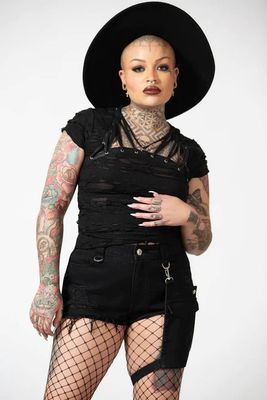 Fury Road Shorts - Denim Leg Harness Shorts