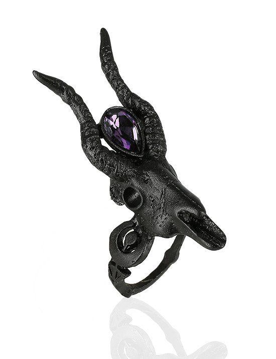 Black Crescent &amp; Skull Ring