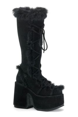 Fluffy Knee-high Heeled Platform Boots CAM-311/B/SUE