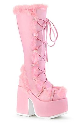 Fluffy Knee-high Heeled Platform Boots CAM-311/PAPVL [PINK]
