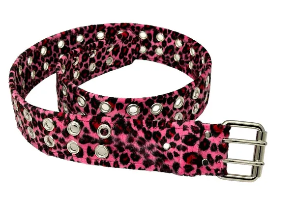 Pink Fuzzy Leopard Print 2 Row Grommet Belt - BT145L