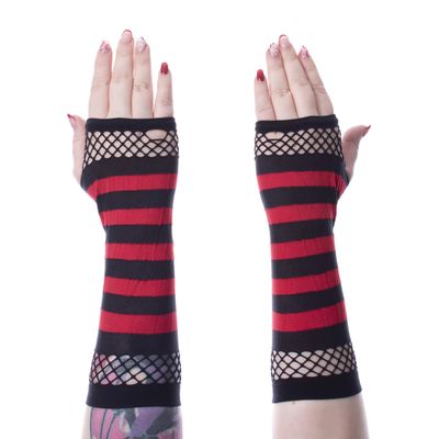 Striped Mesh Emo Gloves [BLACK/RED]