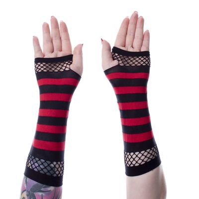 Striped Mesh Emo Gloves [BLACK/RED]