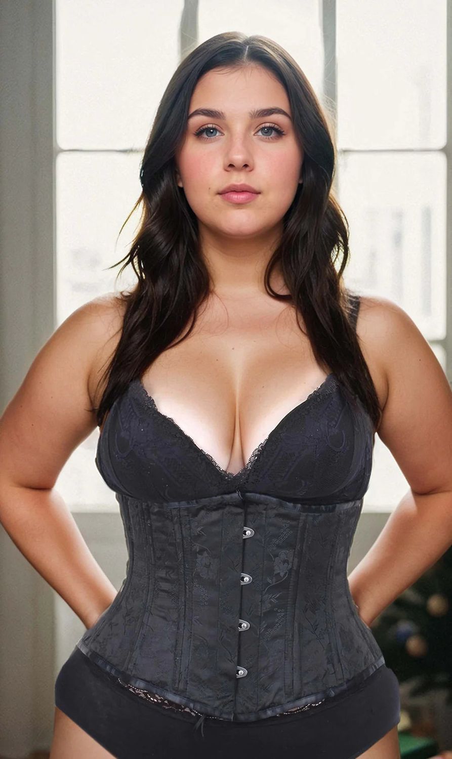 Floral Black Brocade Corset [G-125]