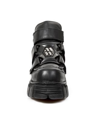 Cyber Metallic Platform Leather Ankle Boots with Velcro Straps - M-285-S41