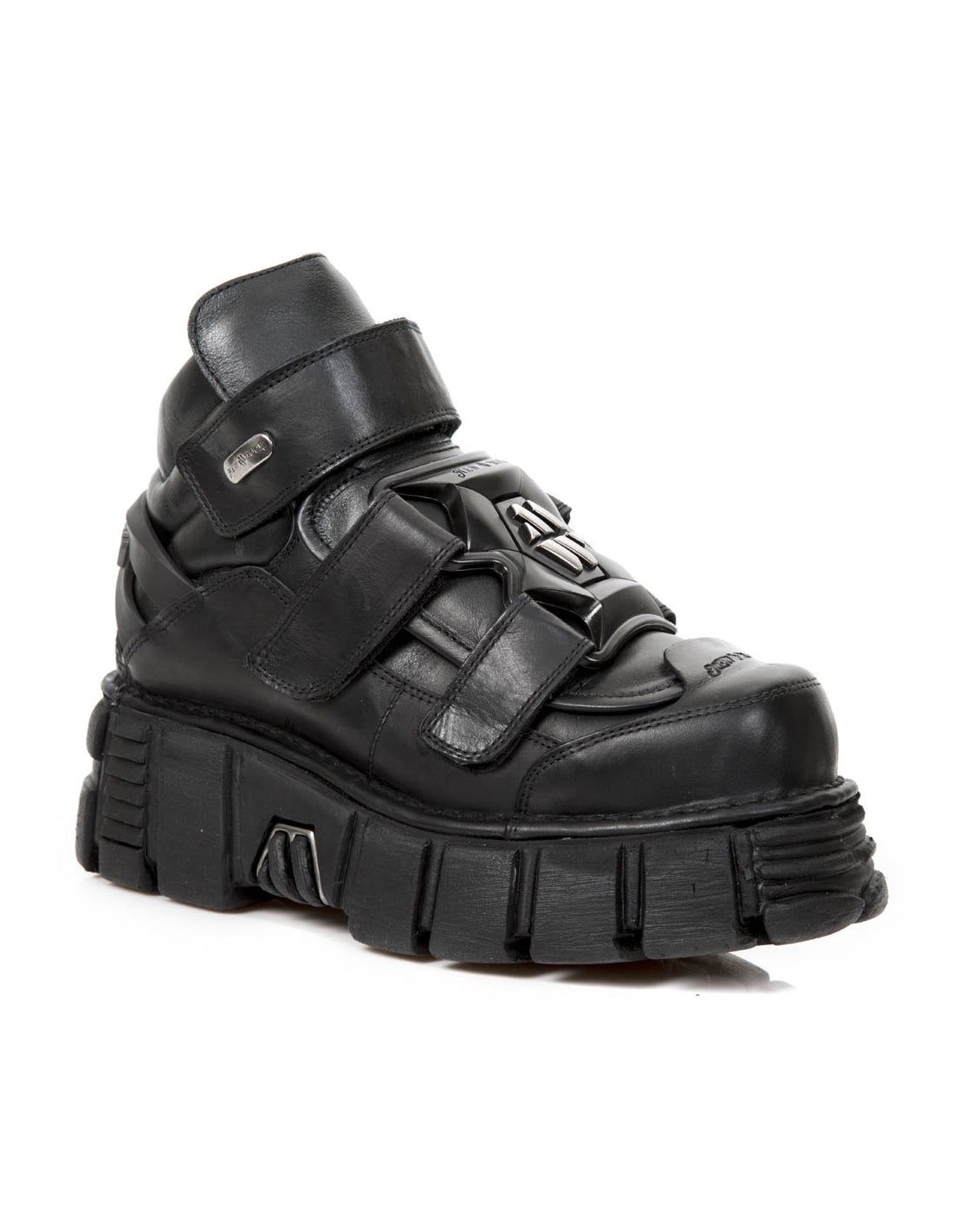 Cyber Metallic Platform Leather Ankle Boots with Velcro Straps - M-285-S41