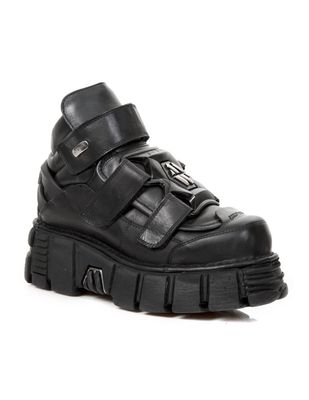 Cyber Metallic Platform Leather Ankle Boots with Velcro Straps - M-285-S41