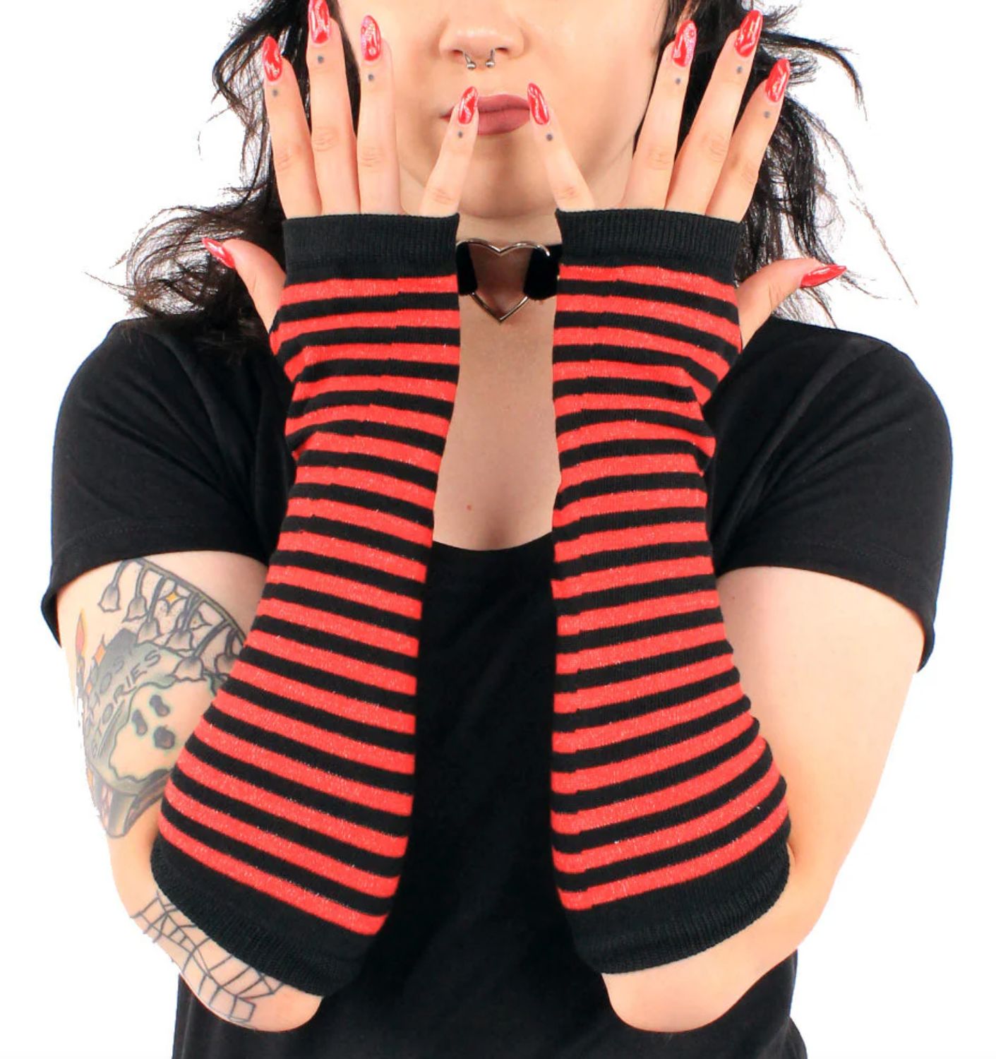 Emo Striped Gloves ­[RED / BLACK]