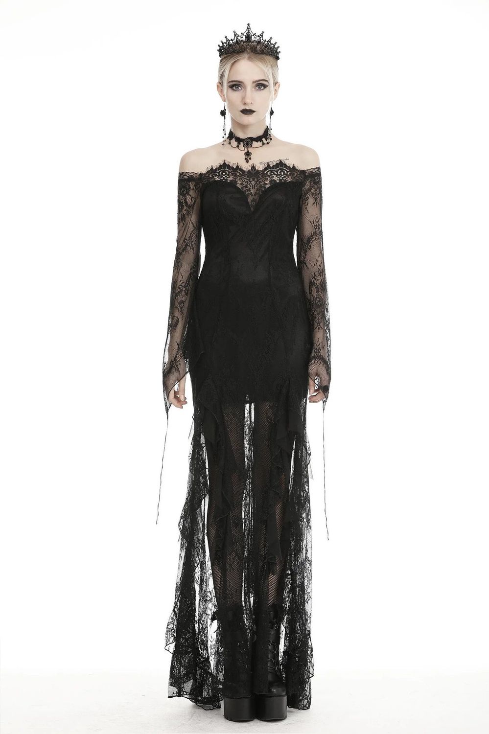 Long Lace Swallow Tail Dress DW460
