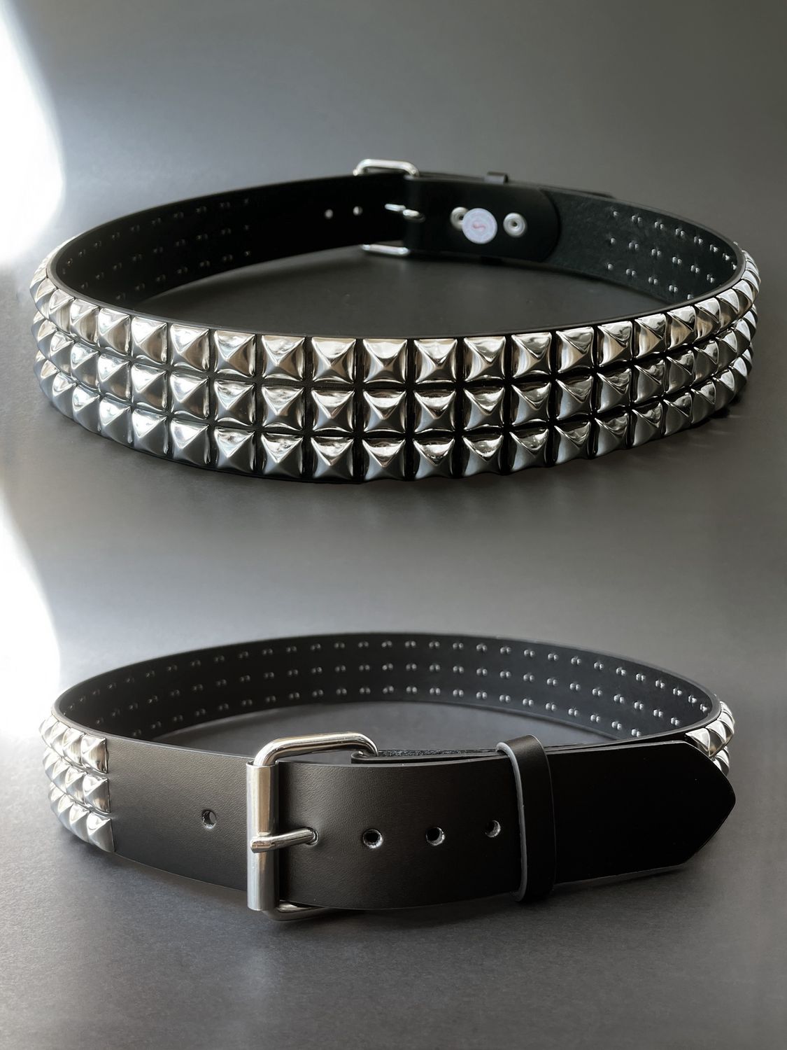 Black Leather Belt with Silver Studs BT104