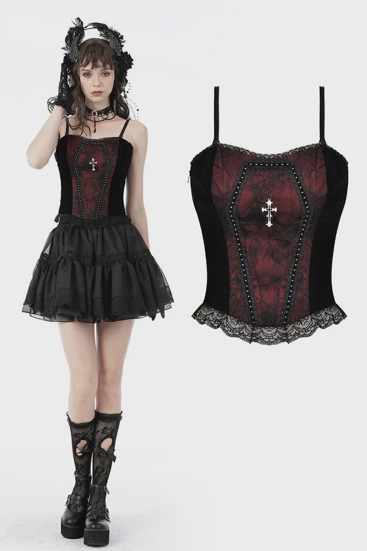 Bustier Velvet Black and Red CW037