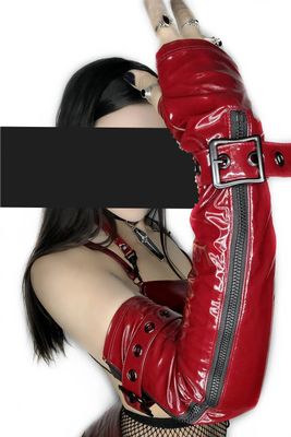 Elbow Length Fingerless PVC Gloves [RED VINYL] [38-9-00RED]