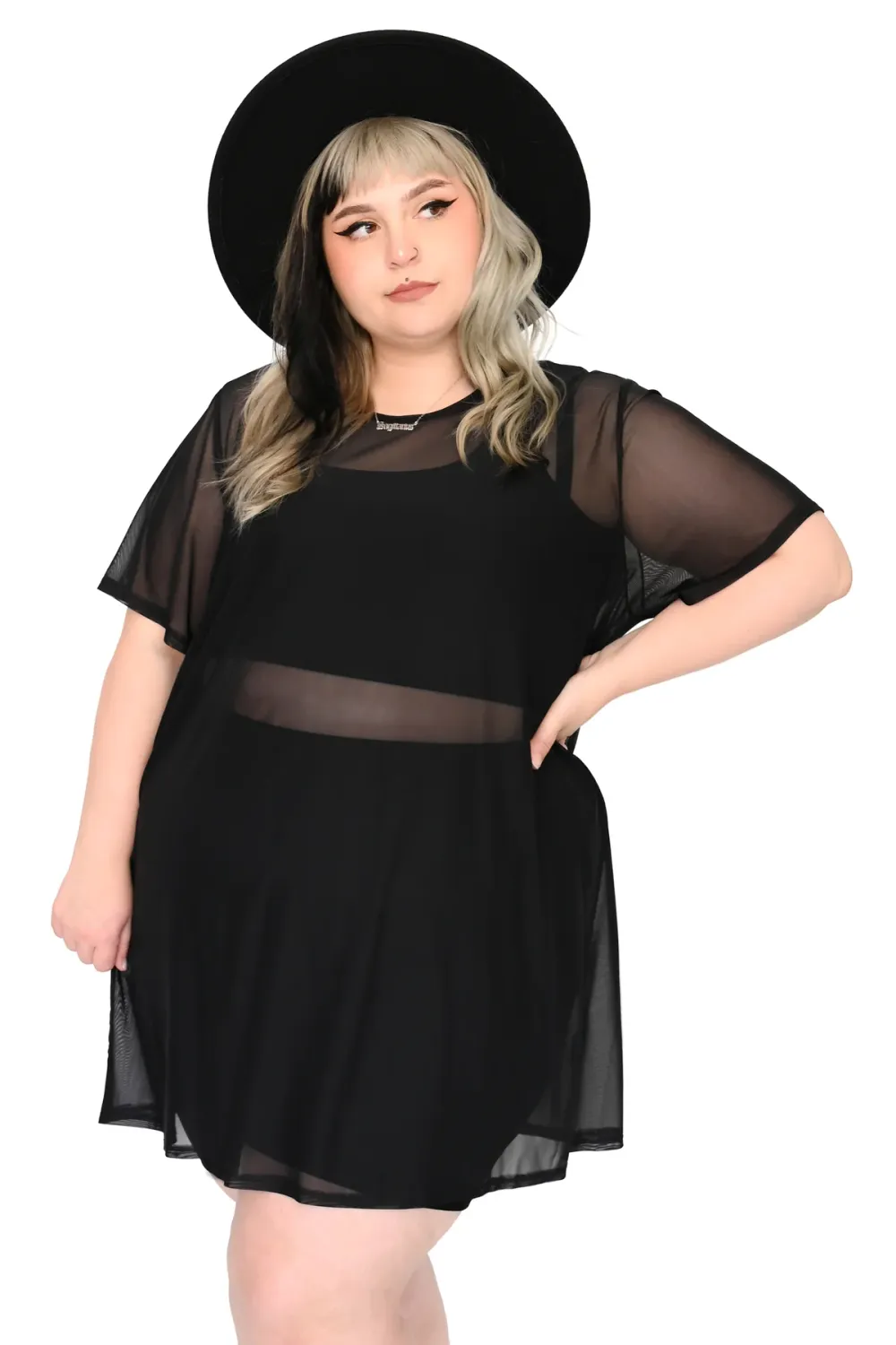 Mesh Oversized Tunic Top [PLUS]