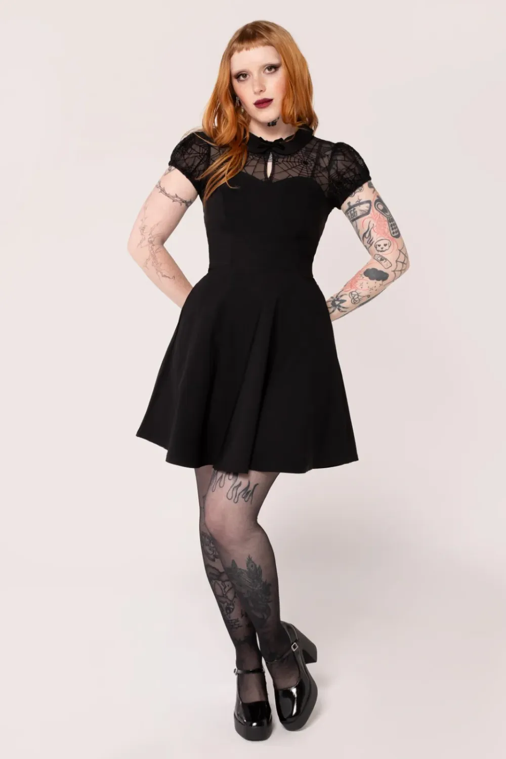 Viola Sweetheart Bengaline Spider Mesh Mini Dress