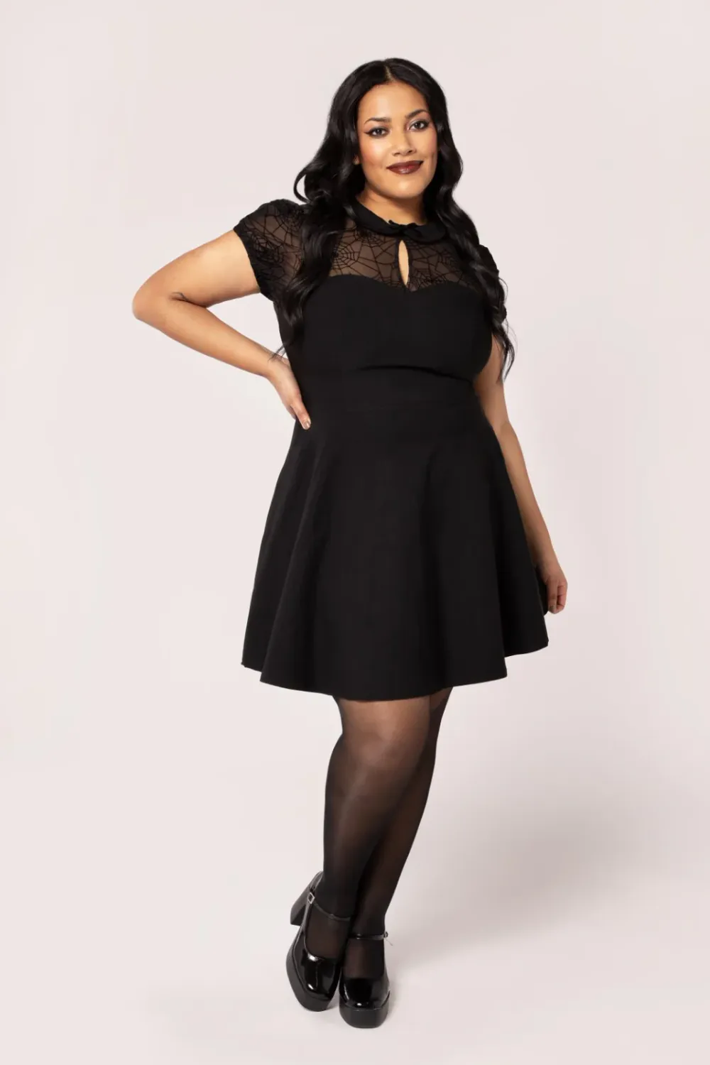 Viola Sweetheart Bengaline Spider Mesh Mini Dress [PLUS]