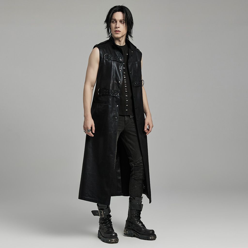 Black Industrial Sleeveless Trench Coat WY-1625