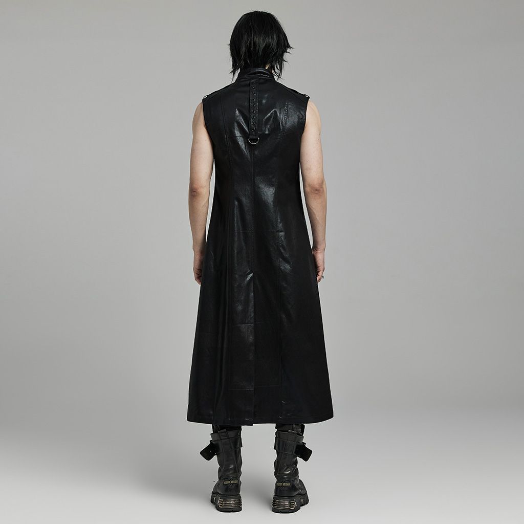 Black Industrial Sleeveless Trench Coat WY-1625