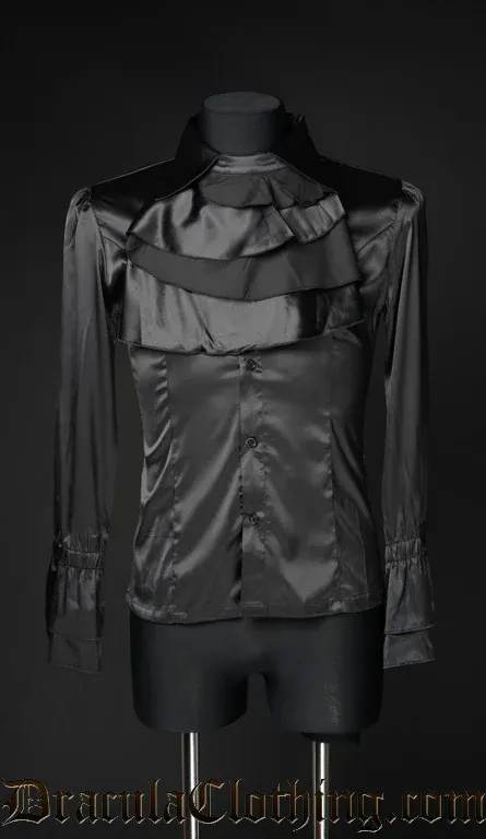 Black Satin Ruffle Blouse