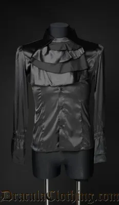 Black Satin Ruffle Blouse [PLUS]