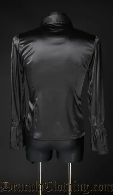 Black Satin Ruffle Blouse [PLUS]