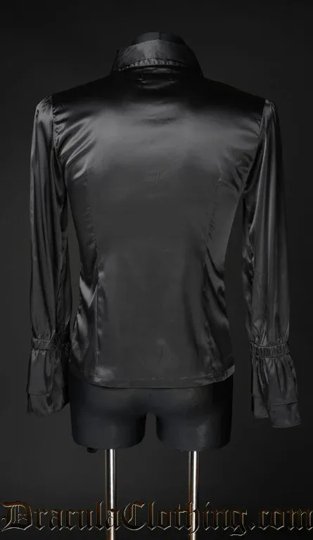 Black Satin Ruffle Blouse [PLUS]
