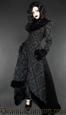 Black Victorian Jacquard Print Pocket Coat [PLUS]