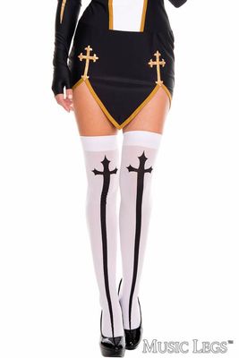 Stockings Thigh Hi Gothic Cross [WHITE] / ML4629