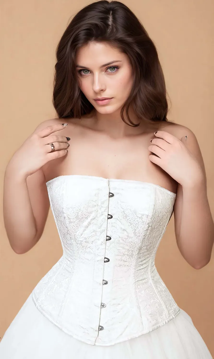 Gael Long Line Brocade Corset [EL-104] [WHITE]