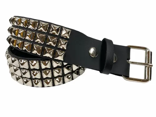 3 Row Silver Studded Cowhide Leather Belt - BT104US