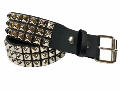 3 Row Silver Studded Cowhide Leather Belt - BT104US