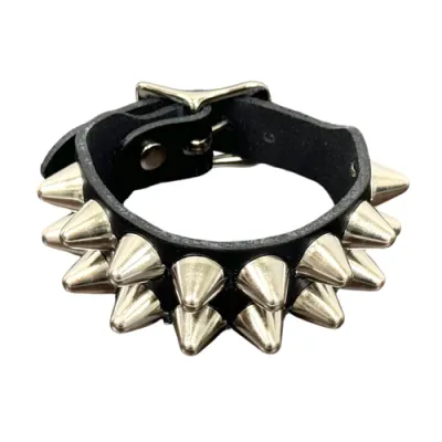 Silver Stud Leather Bracelet BC189UK77
