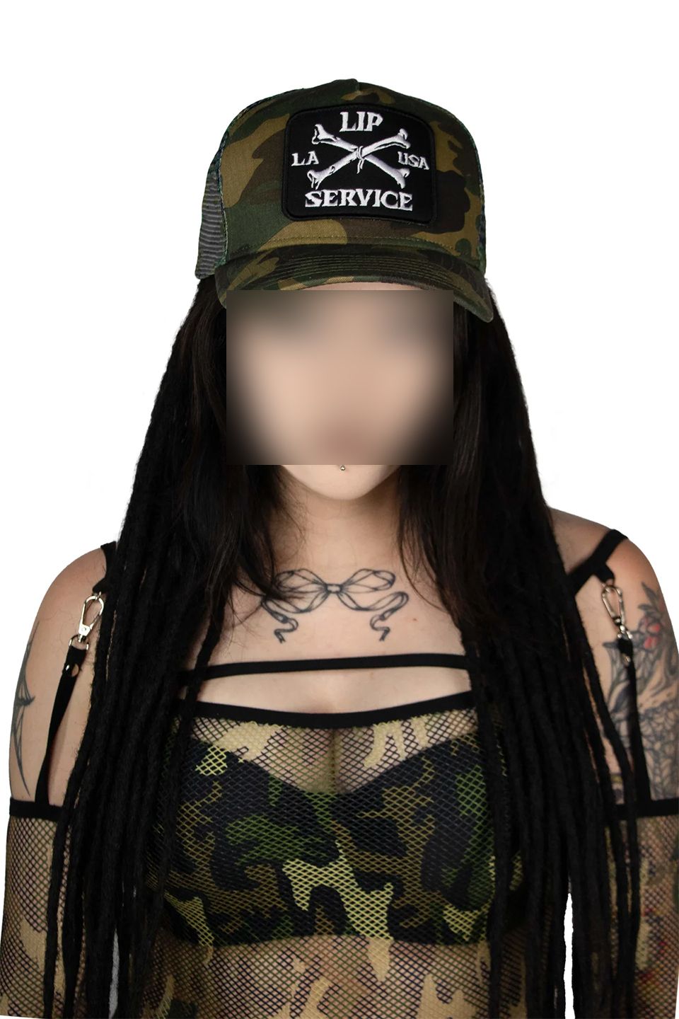 Cross Bones Patch Camo Trucker Snapback Hat [LS-555]