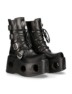 Gothic Metallic Mega Platform Leather Boots with Metal Springs - M-373-S2