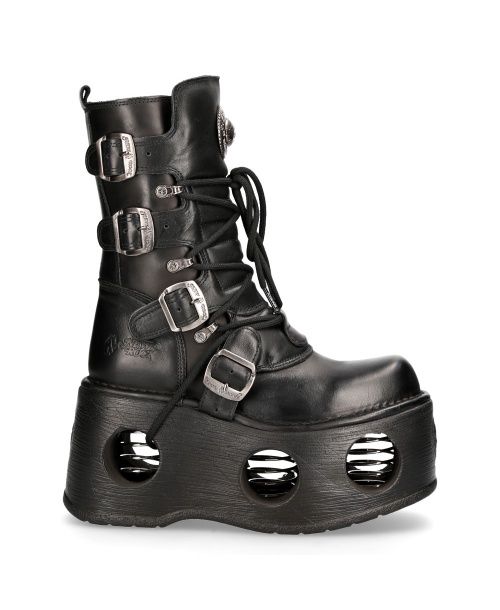 Gothic Metallic Mega Platform Leather Boots with Metal Springs - M-373-S2