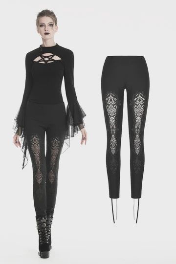 Leggings with Flowers and Back Lace Up PW094