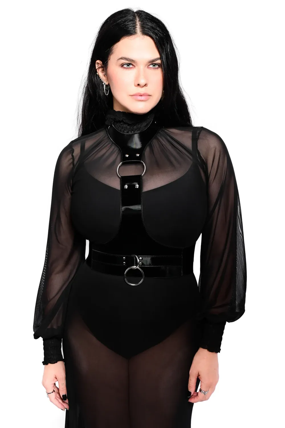 Elegant Shiny Faux Leather Choker Harness