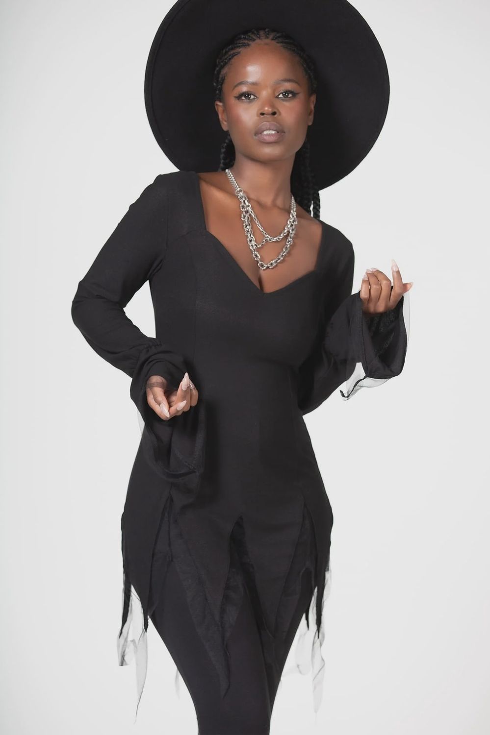 Distressa Black Witchy Layered Top