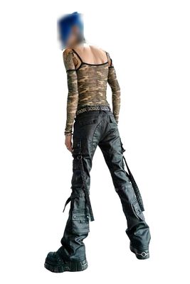 Future Division Black Unisex Waxed Denim Cargo Pants [LS-221]